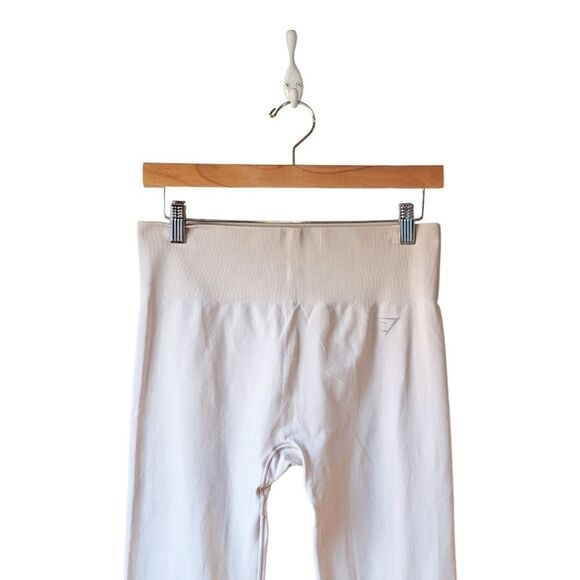 Gymshark Seamless Leggings in Beige / Grey sz M Ribbed Logo Waistband - Picture 5 of 9